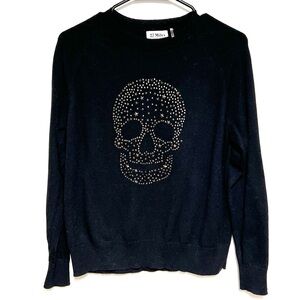 27 Miles Malibu Sweater Womens Cashmere Blend Studded Skull  Black Sweater Sz XS